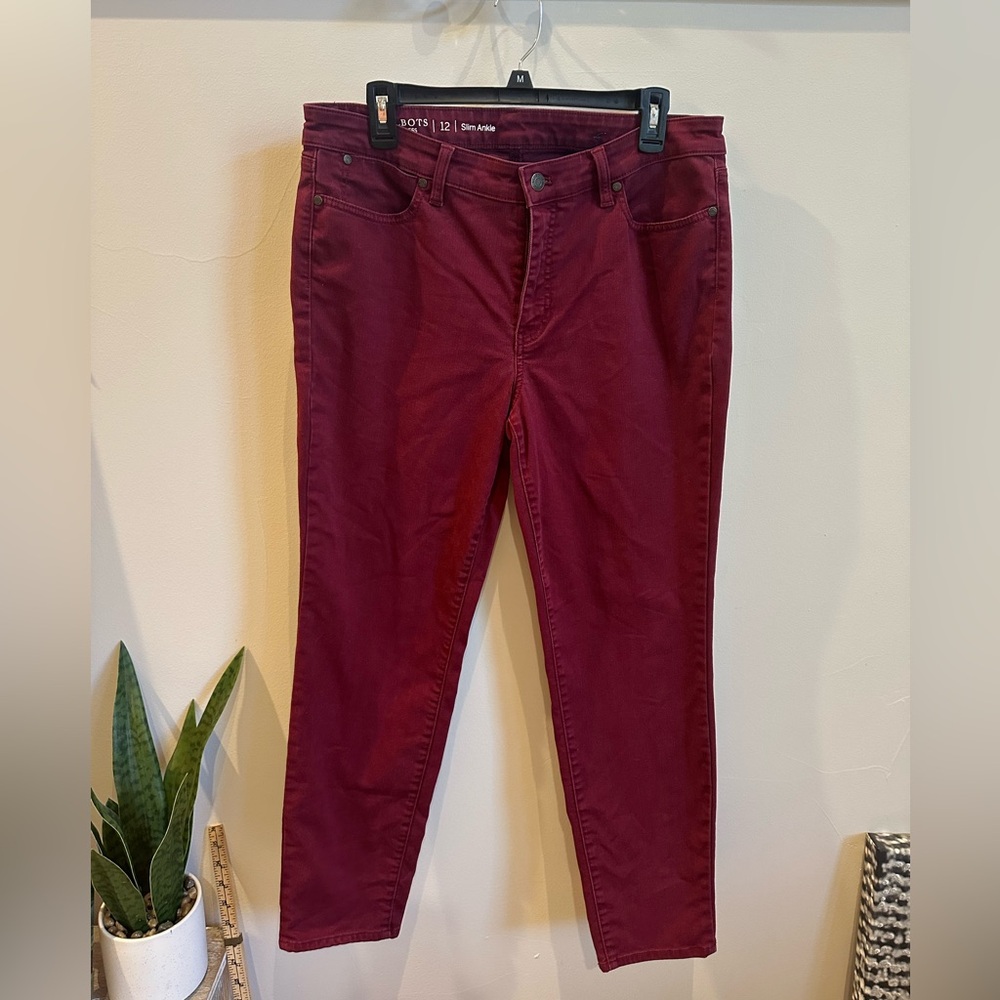Talbots Flawless Slim Ankle Jeans size 12 Deep Burgundy